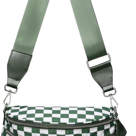 Bum Bags for Women, RFID Checkered Crossbody Bags with Silver Zipper, Nylon Plus - Picture 1 of 6